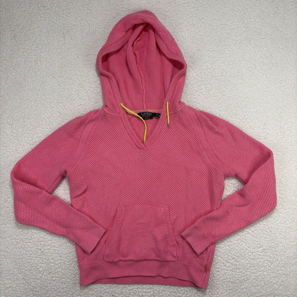 Lauren Ralph Lauren Active Womens Medium Pink‎ Knit Sweatshirt Hoodie Sweater